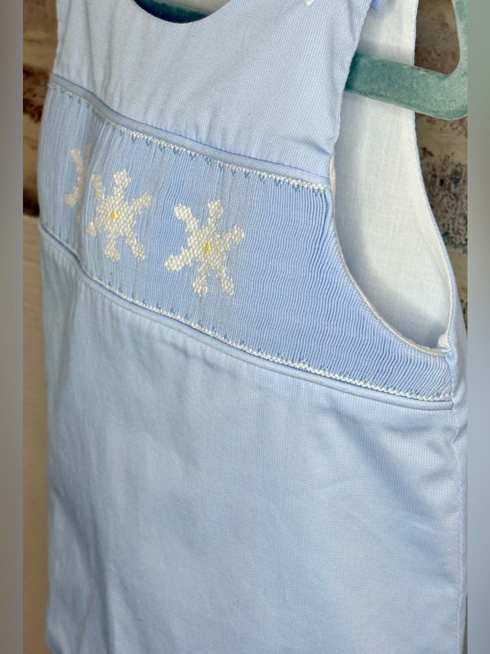 Remember Nguyen Girls 3T Blue Snowflake Pinafore Top Smocked Winter - Picture 4 of 10